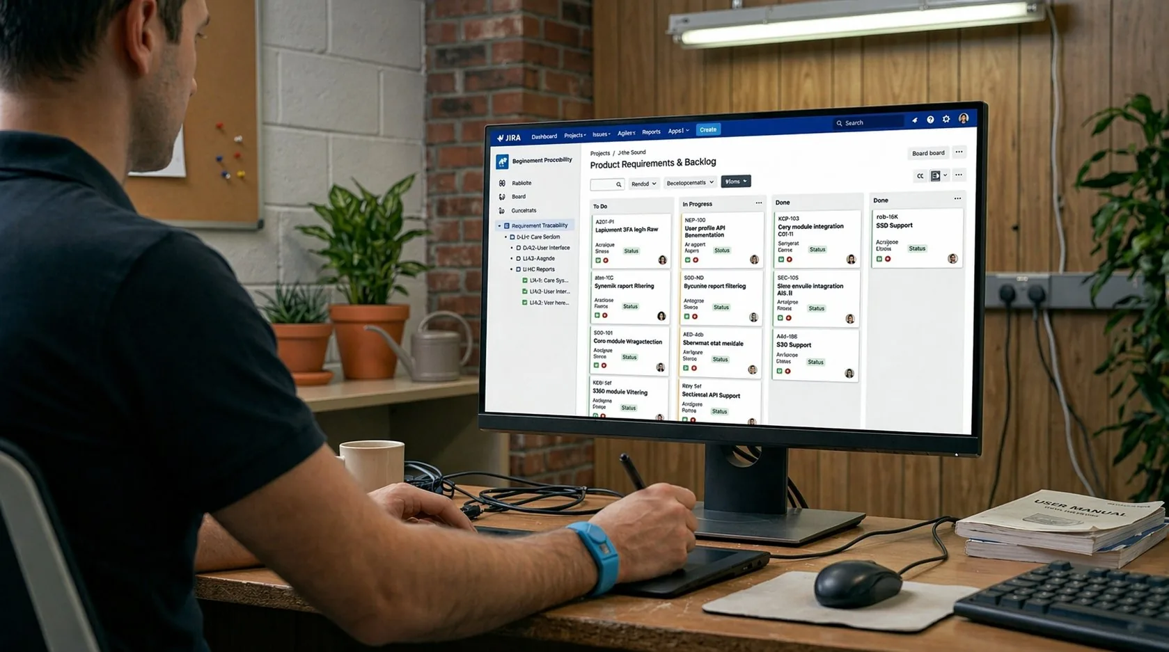 Engineer reviewing embedded software requirements in Jira — drivenBit